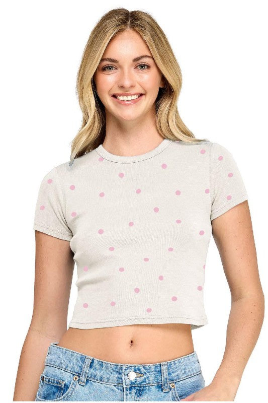 Short Sleeve Polka Dot Crop ivory