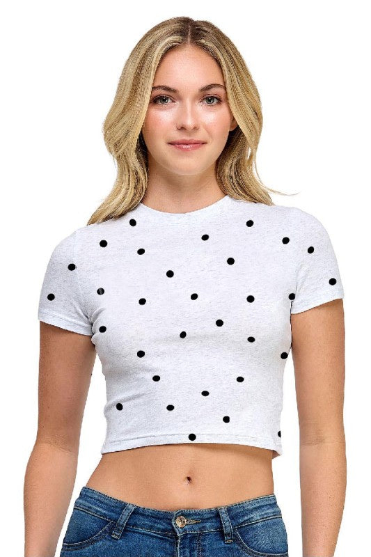 Short Sleeve Polka Dot Crop grey