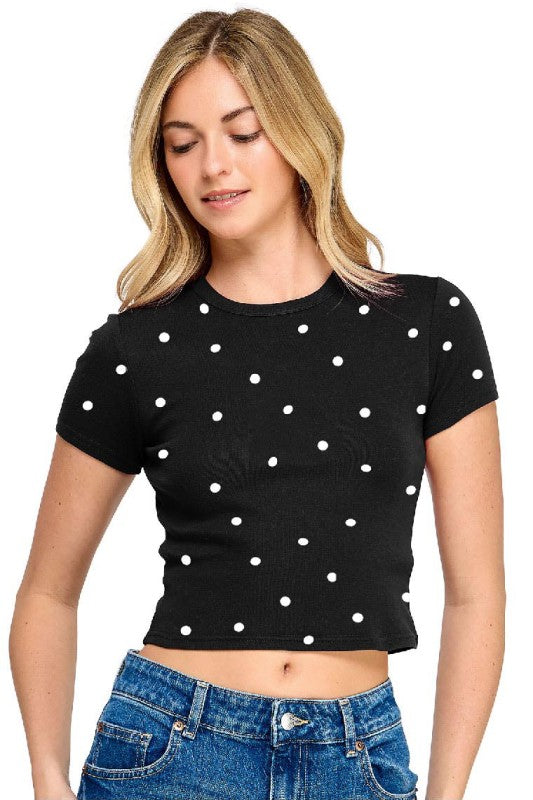 Short Sleeve Polka Dot Crop black
