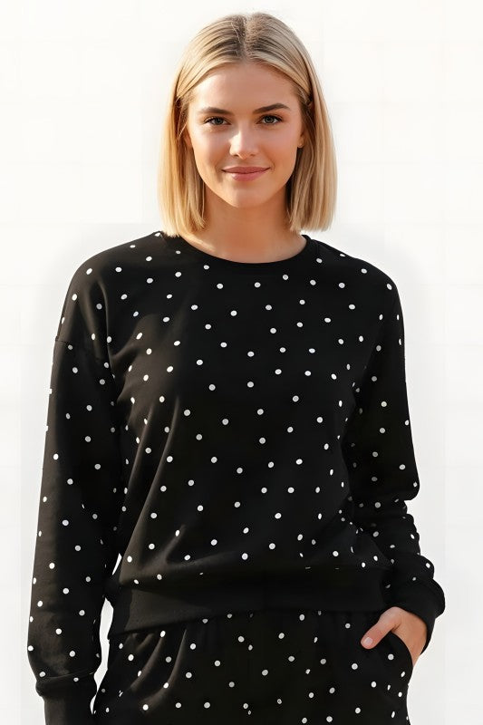 Polka Dot Crew Neck Sweatshirt blk