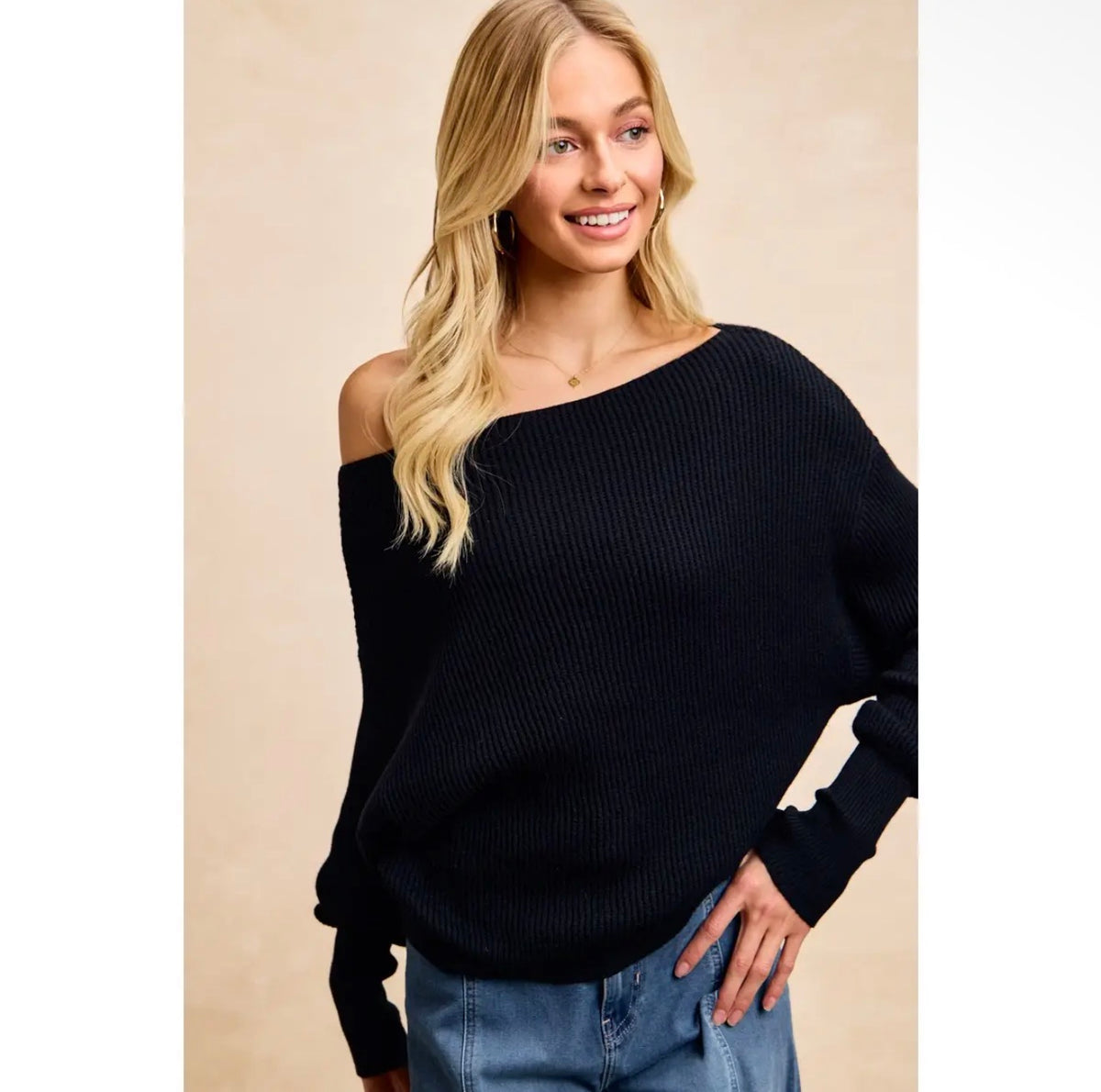Waffle Knit Off The Shoulder Top
