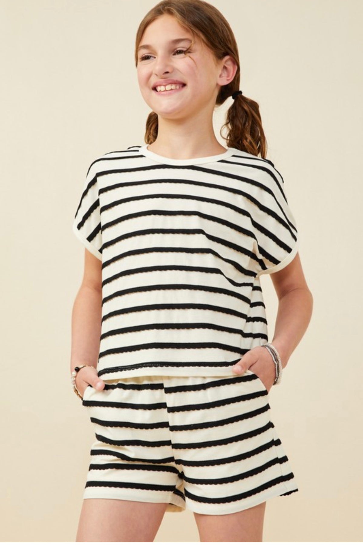 Girls Black Striped Tee