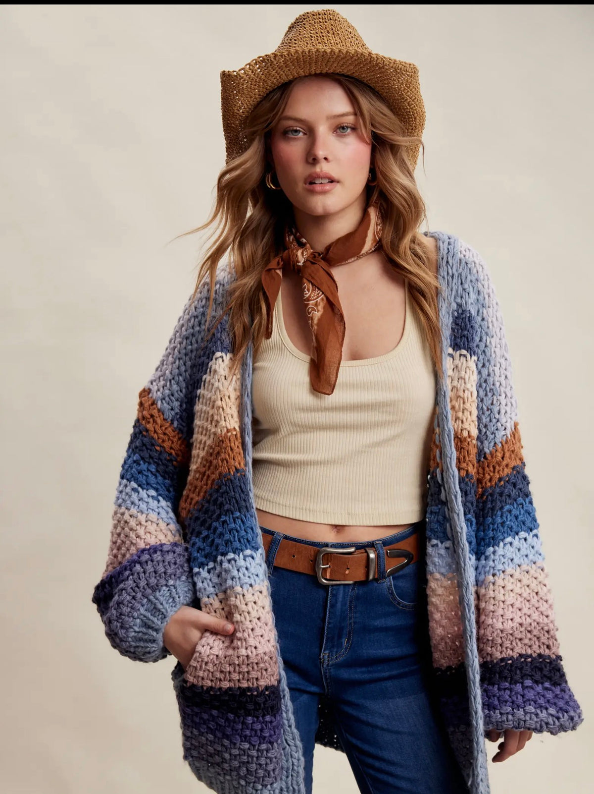 Rainbow Hand Crotched Open Cardigan
