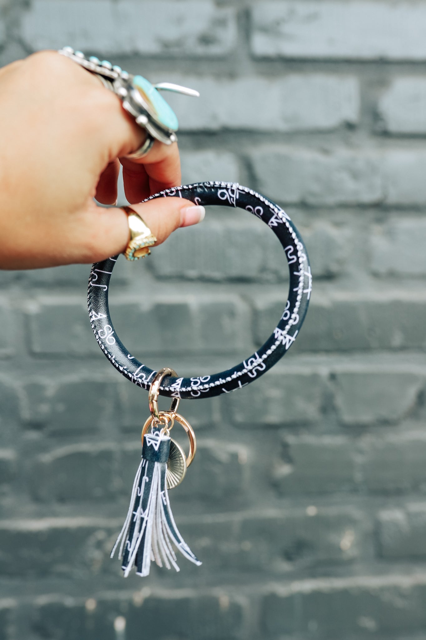 Black Brand Bangle Bracelet Keyring With Tassel
