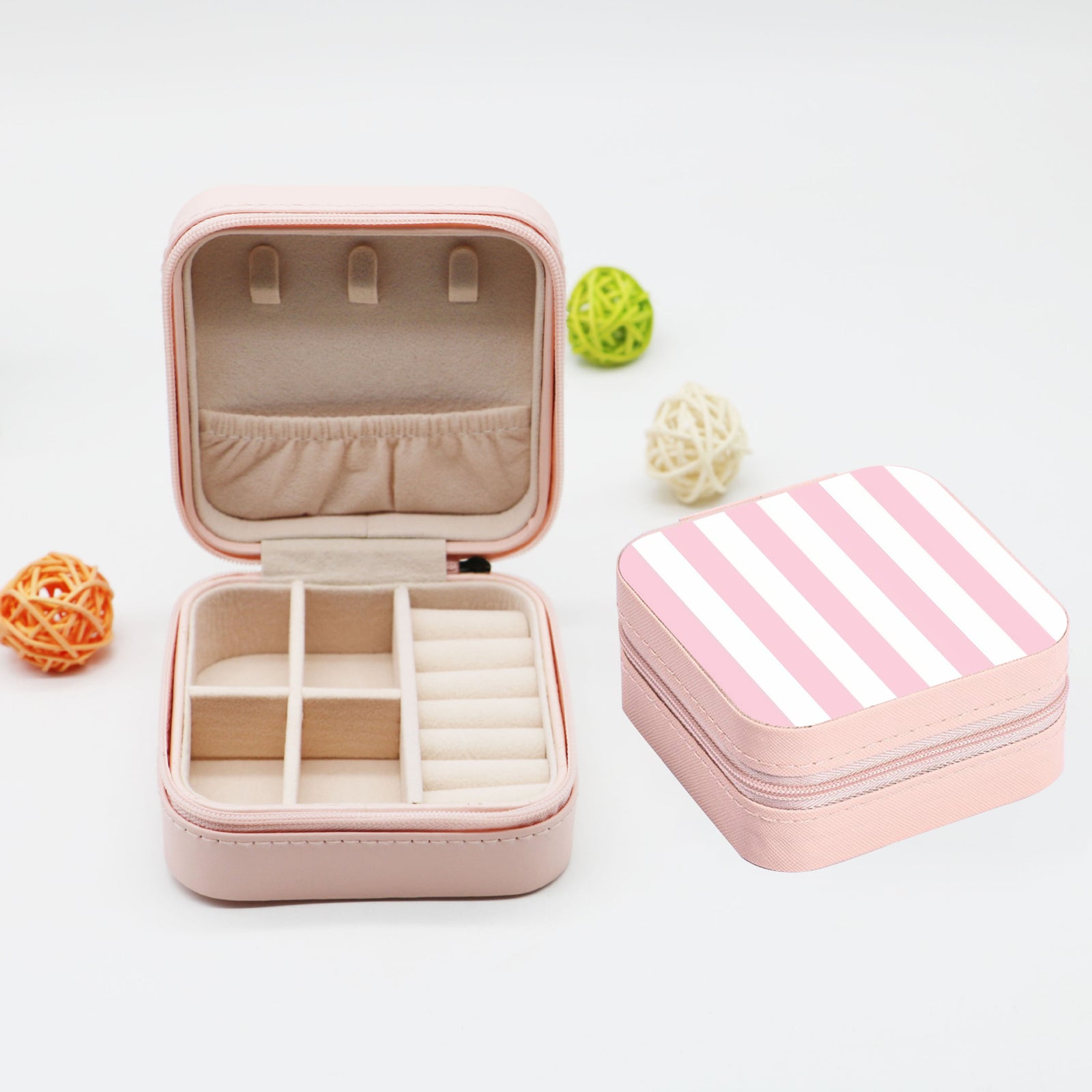Pink Striped Jewelry Case