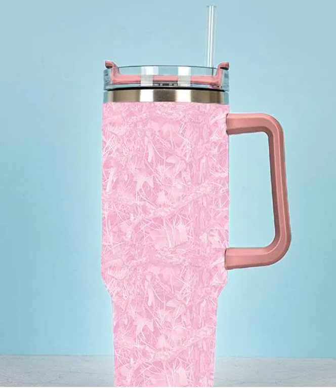 Pink Camo Tumbler With Handle