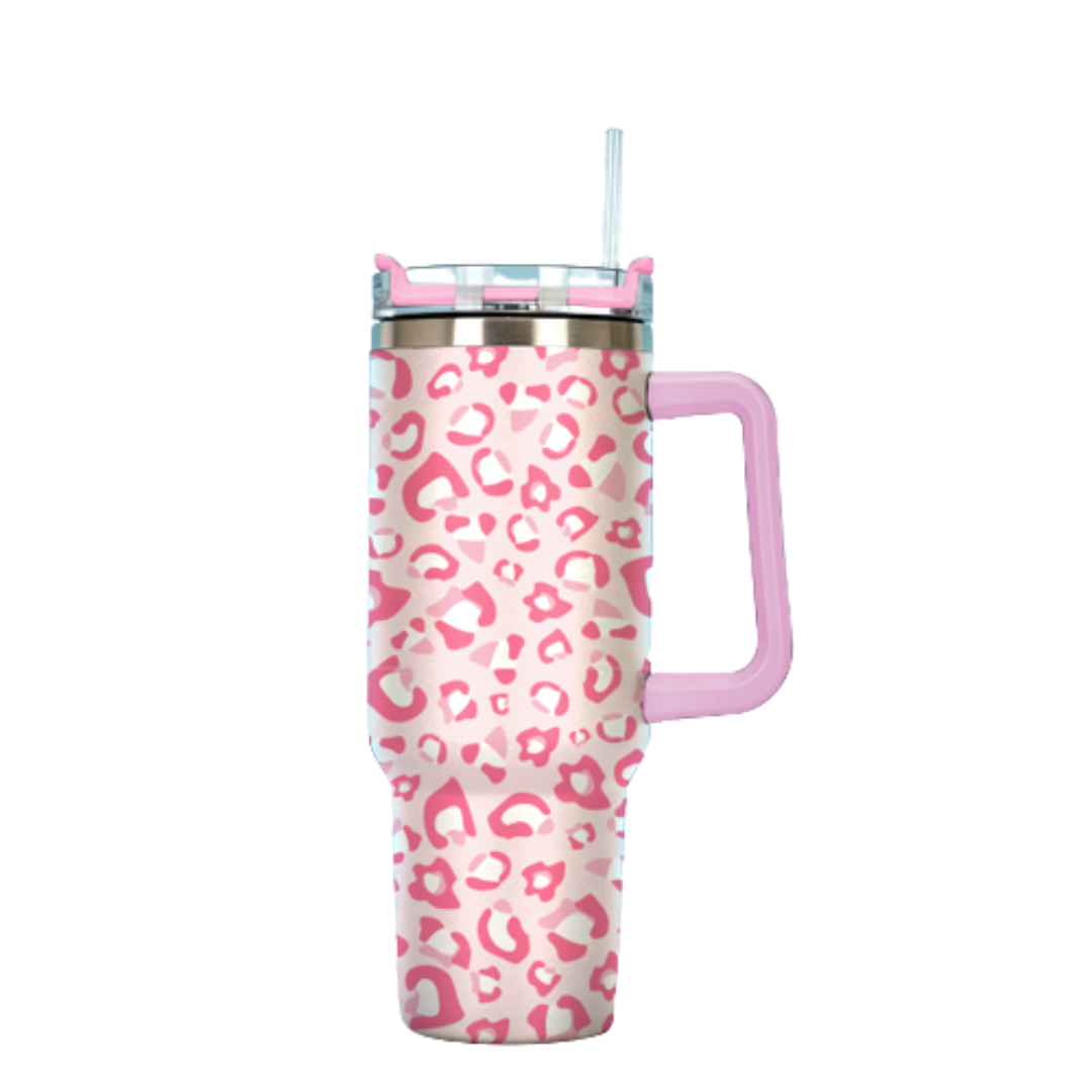 Pink Leopard Tumbler with Handle