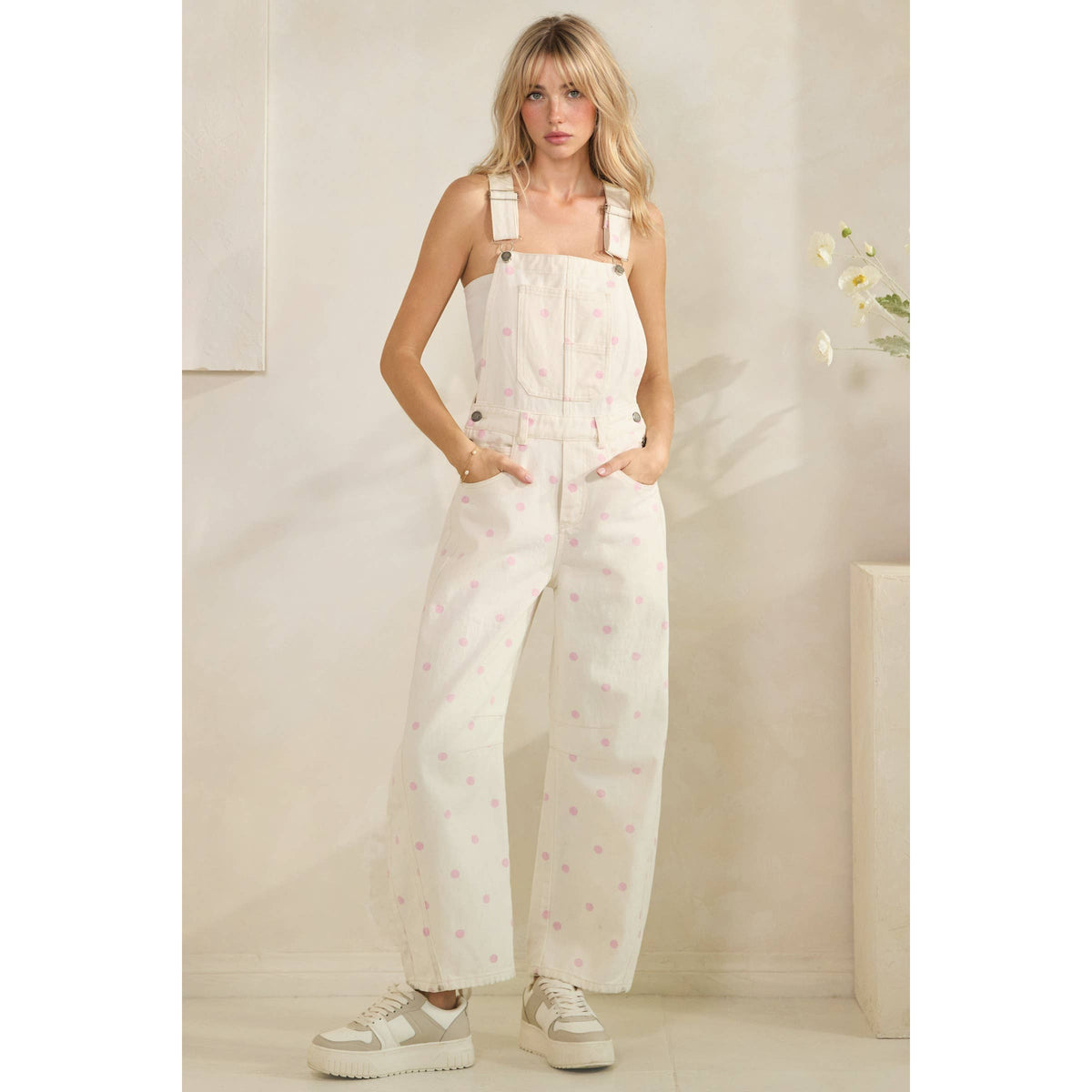 Relaxed Chic Polka Dot Overalls : Navy