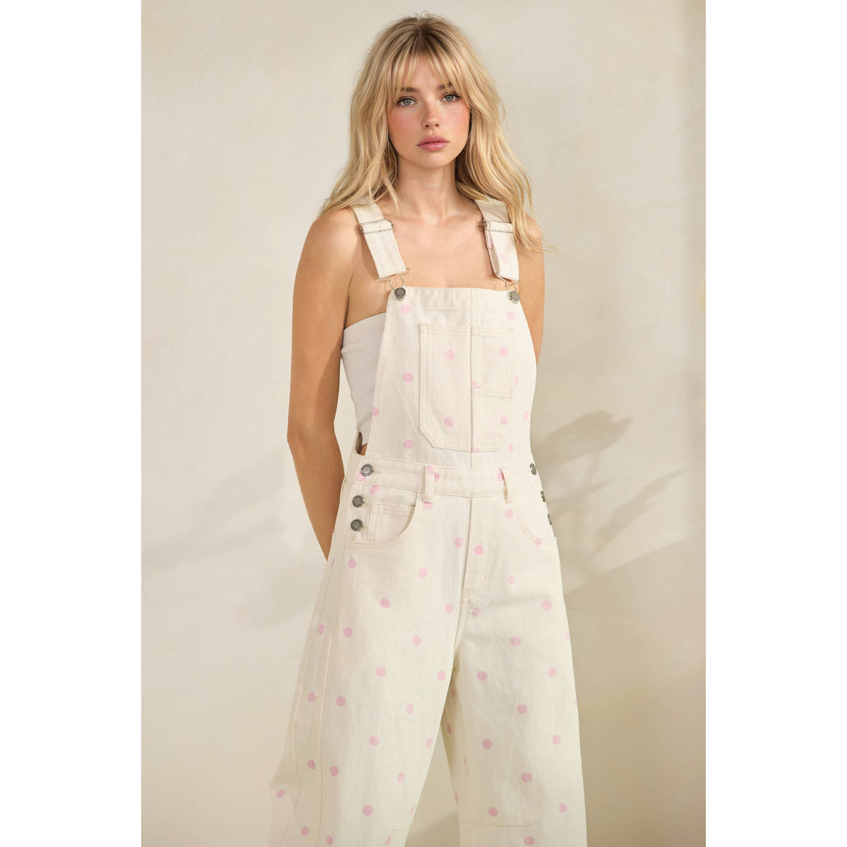 Relaxed Chic Polka Dot Overalls : Navy