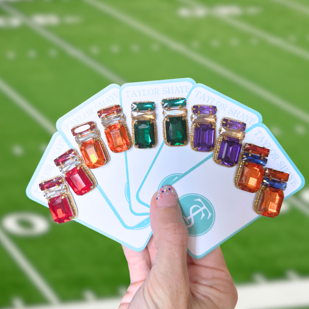 Gameday Gem Studs: Orange/Clear
