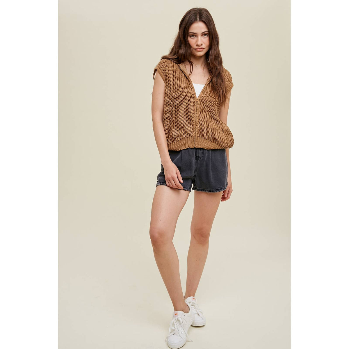 SWEATER HOODED VEST WITH SIDE POCKETS