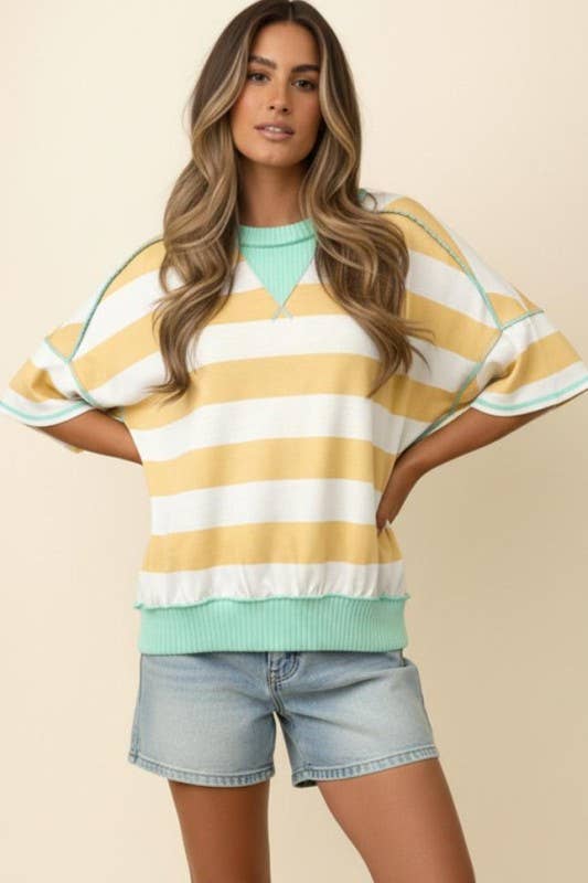 Flutter Elbow Sleeve Stripe French Terry Top