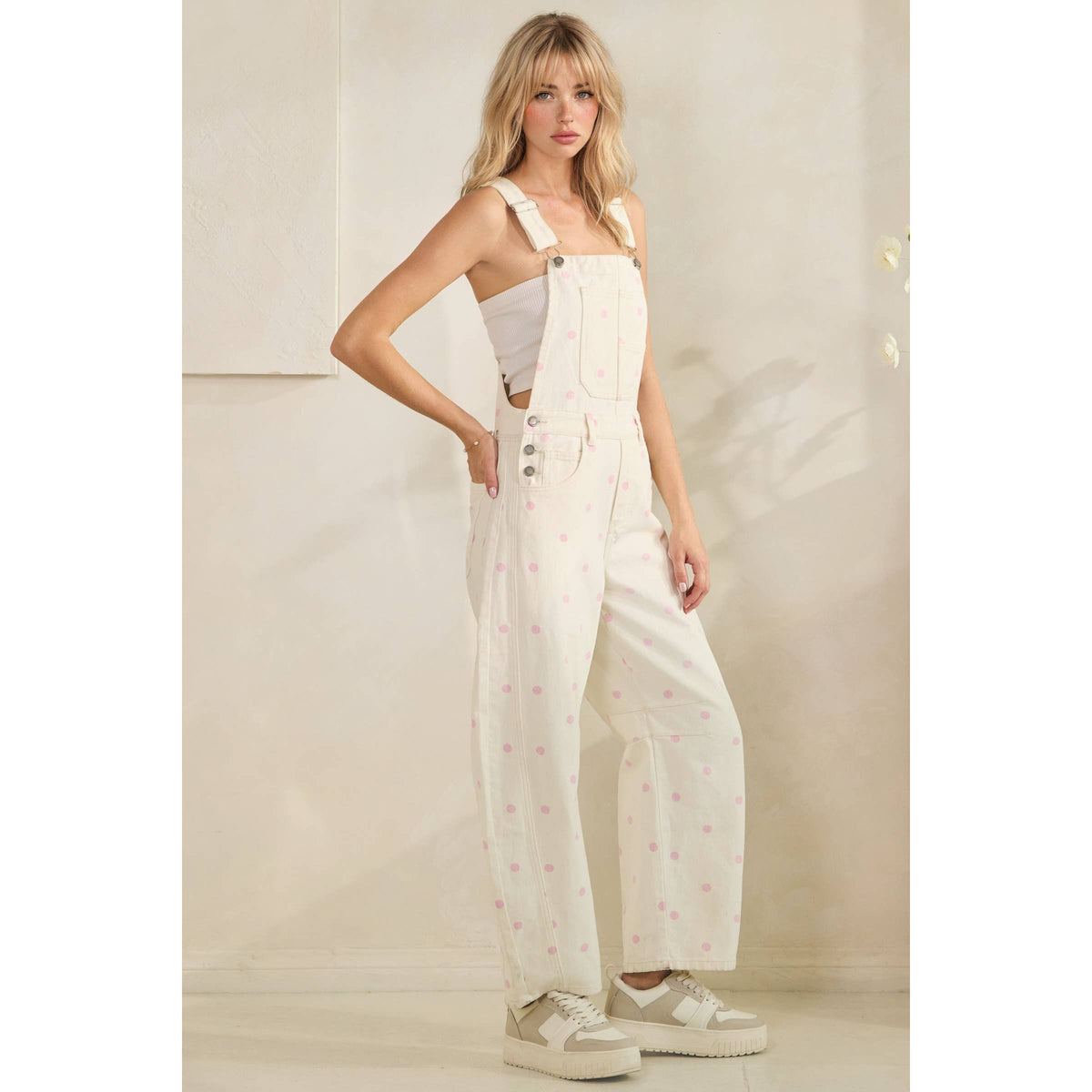 Relaxed Chic Polka Dot Overalls : Navy