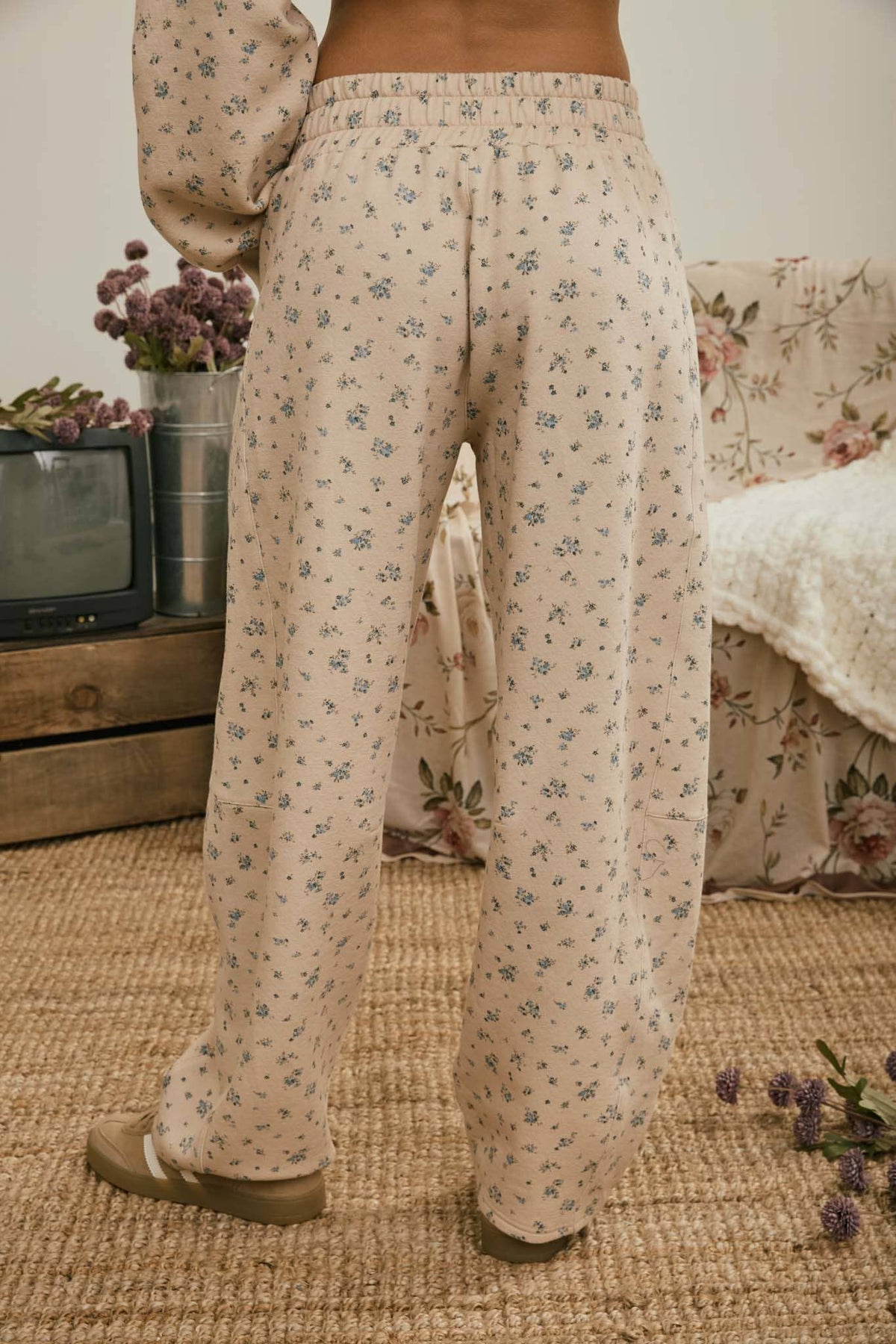 DITSY FLORAL DRAWSTRING WIDE LEG PANTS