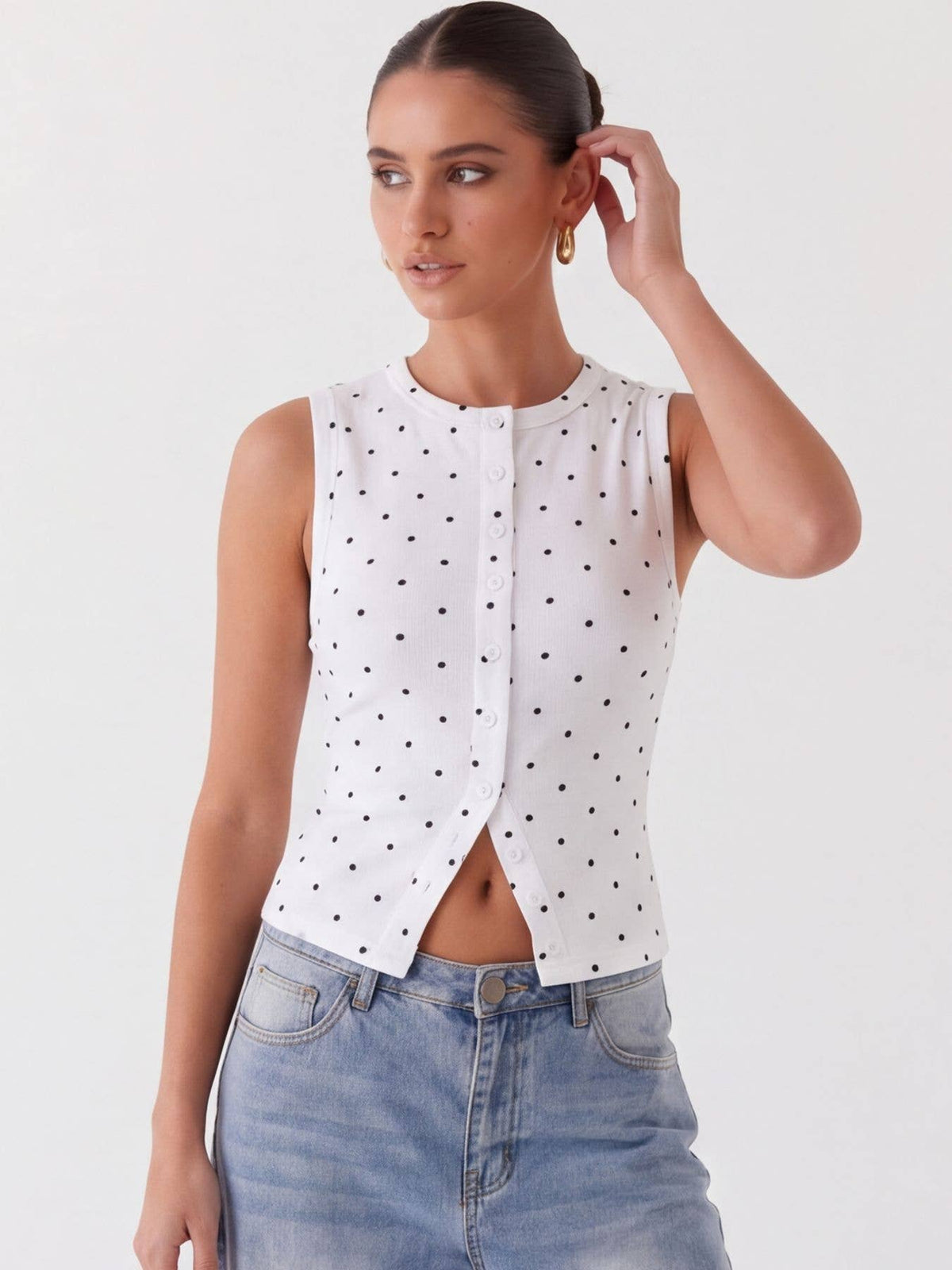 Polka Dot Ribbed Slim Fit Tank Top: Red