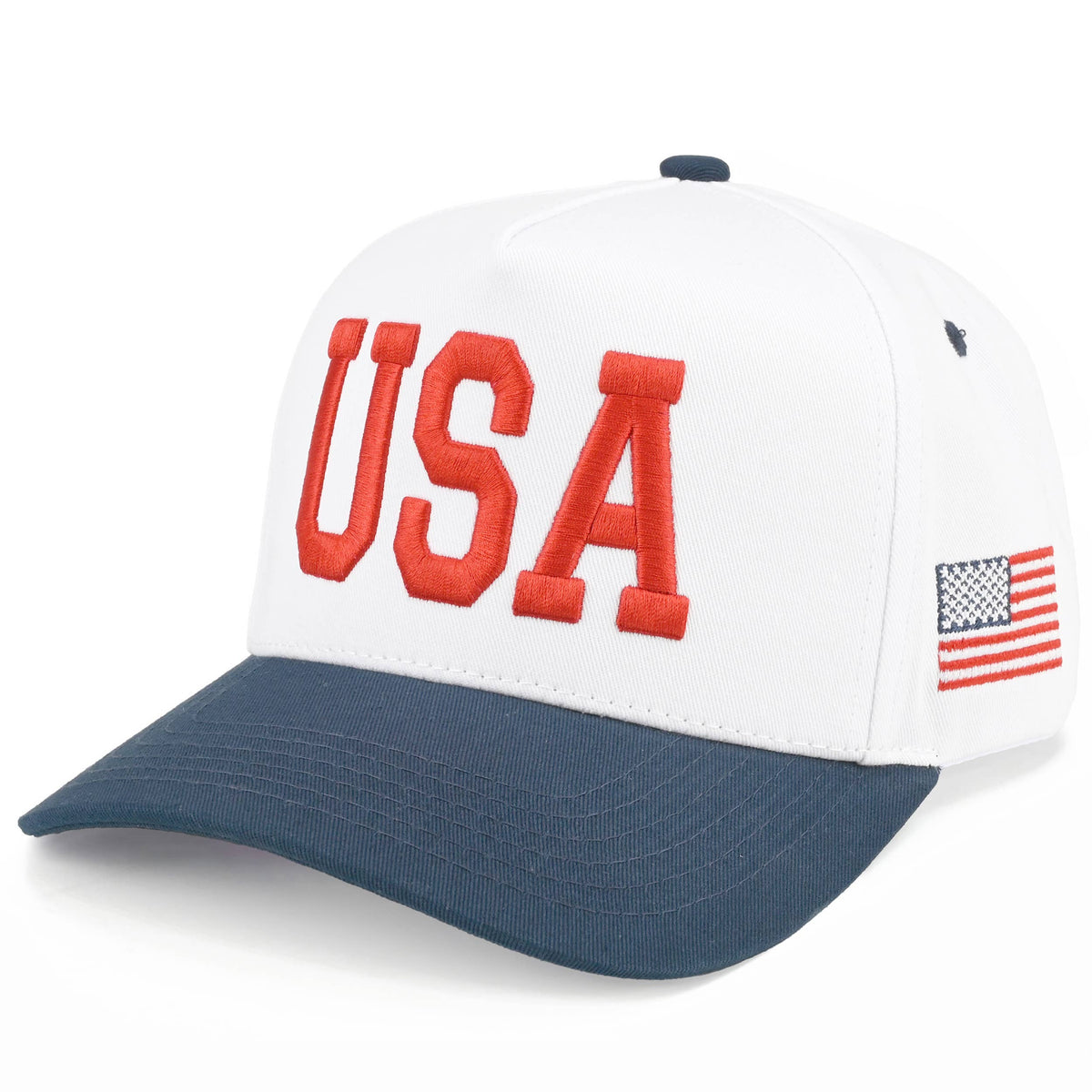 C.C White Crown Flag Letter on Two Tone Trucker Hat: Navy