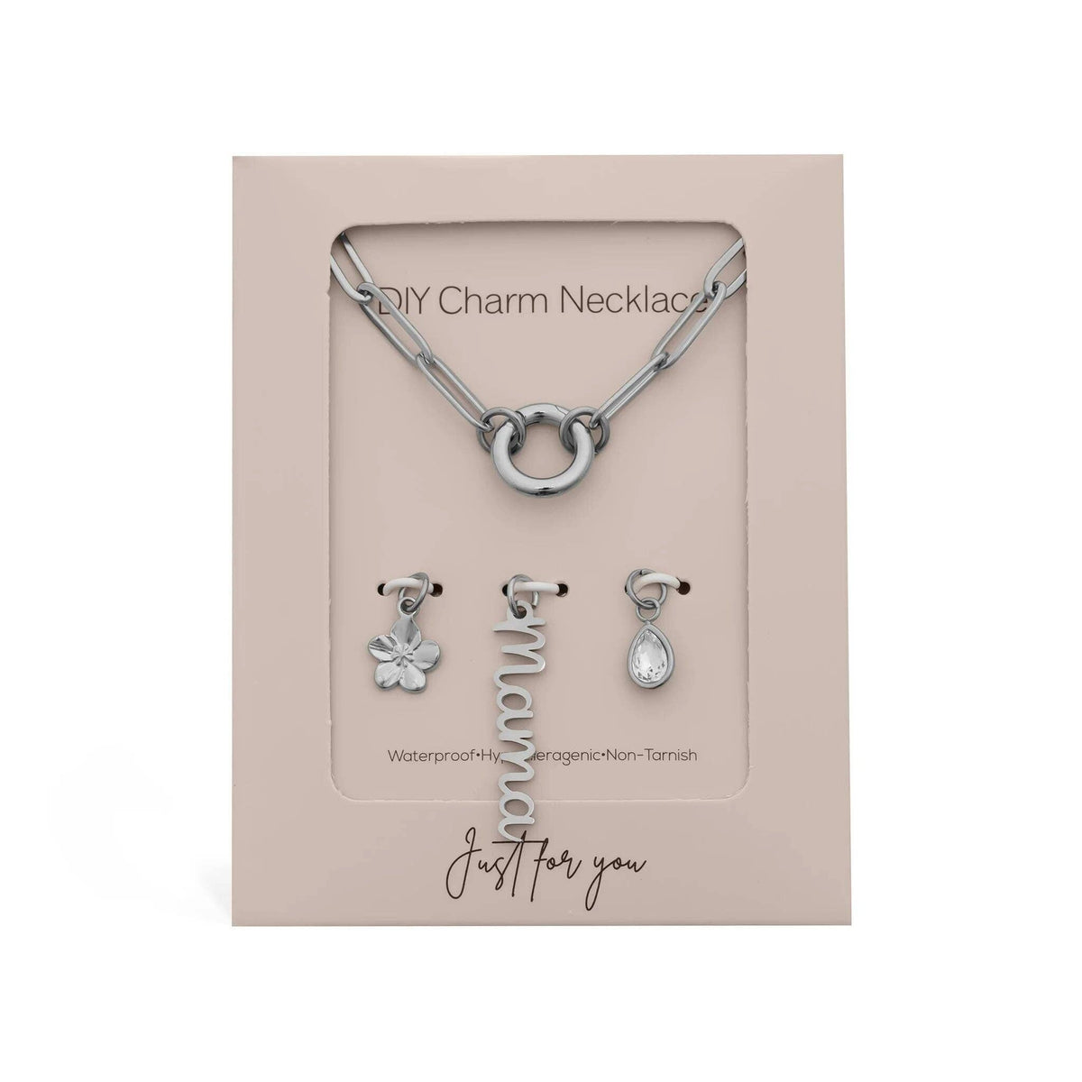 18K Gold Stainless Steel Mama Charm Holder Necklace Gift Set: Gold
