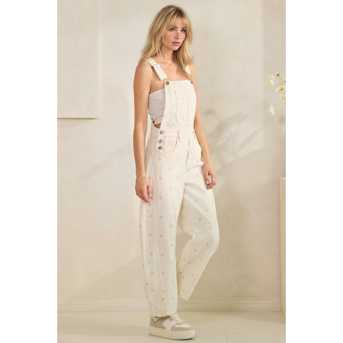 Relaxed Chic Polka Dot Overalls : Navy