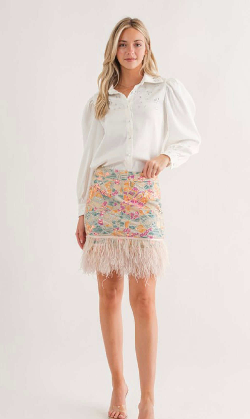 Sequin Feathered Pencil Skirt