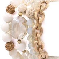 White Bead Stone Glass Bracelet Set