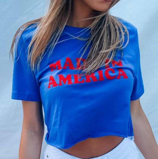 Royal Blue Made In America Crop Graphic Tee