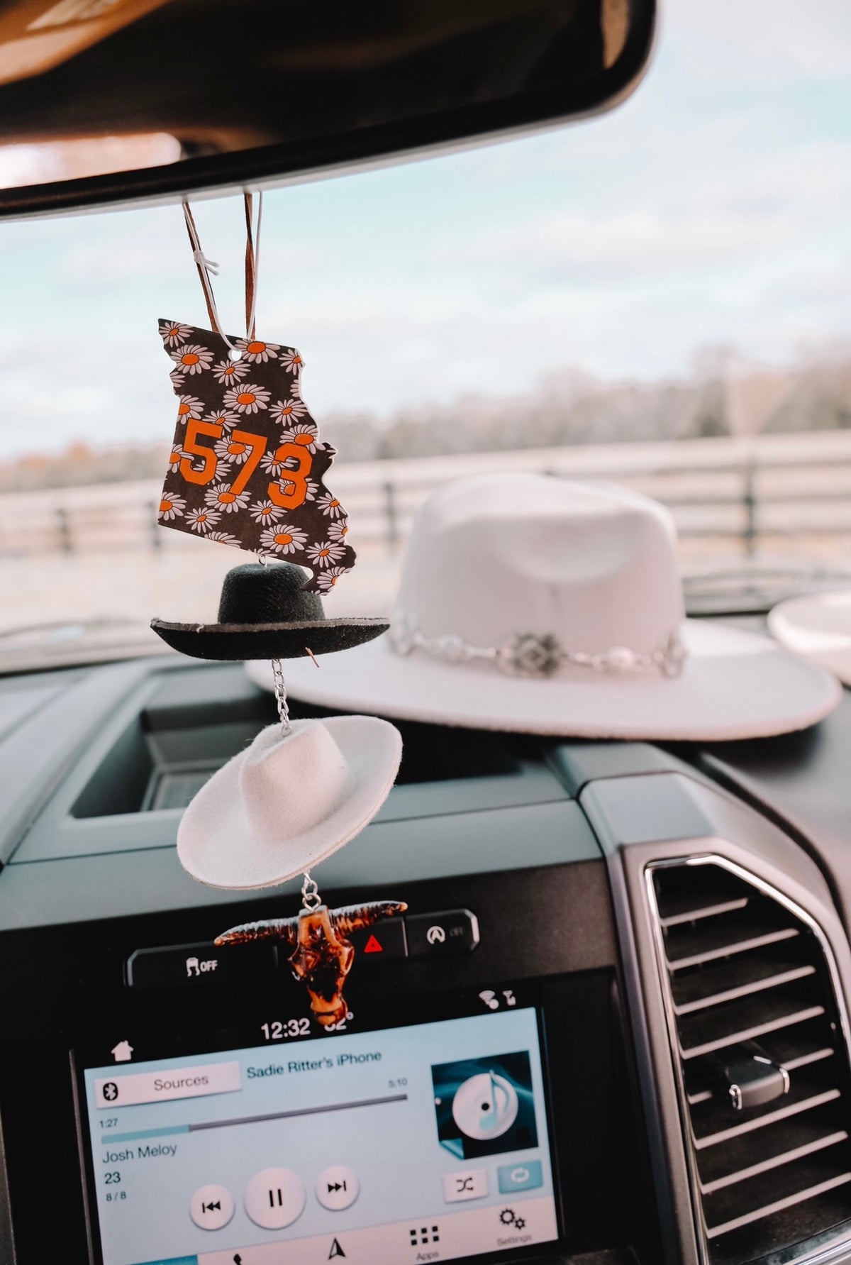 Black &amp; Stone Cowboy Hat Rearview Mirror Charm