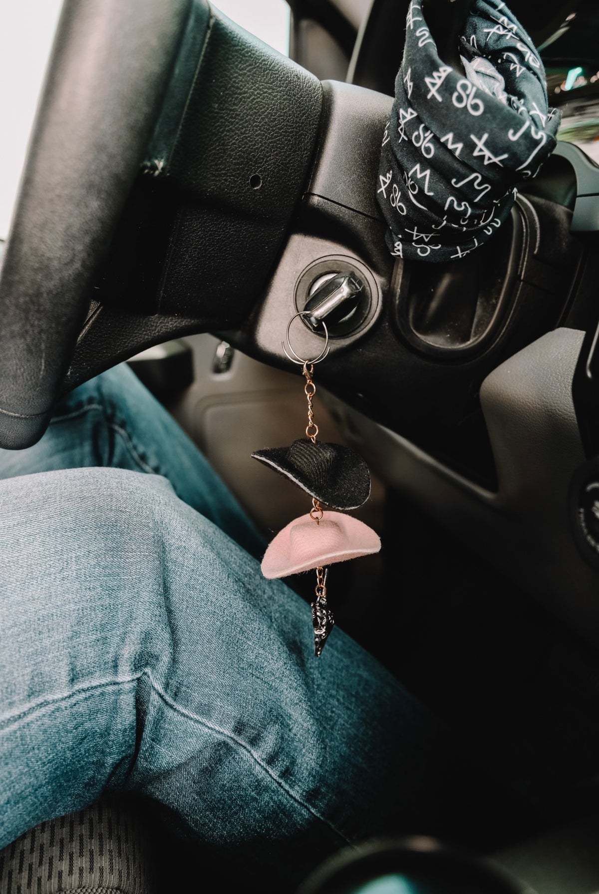 Pink &amp; Black Cowboy Hat Keychain