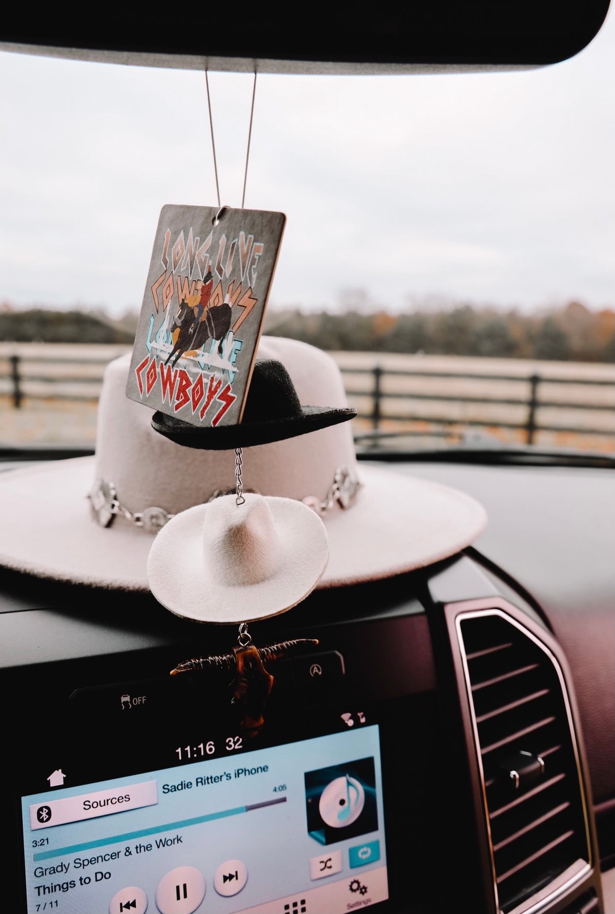 Black &amp; Stone Cowboy Hat Rearview Mirror Charm