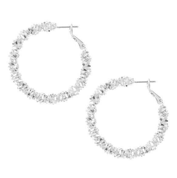SILVER METAL BEADS HOOP EARRINGS - Front Porch Boutique